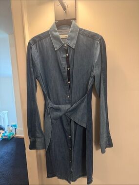 rag & bone Light Blue Washed Denim Tie-Waist Shirt Dress